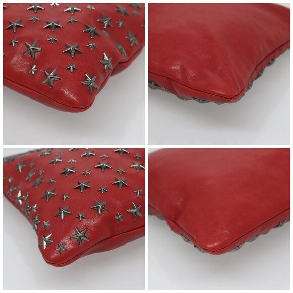 Jimmy Choo Studs Clutch Bag Leather Red Black Auth bs28965 - Picture 14 of 16
